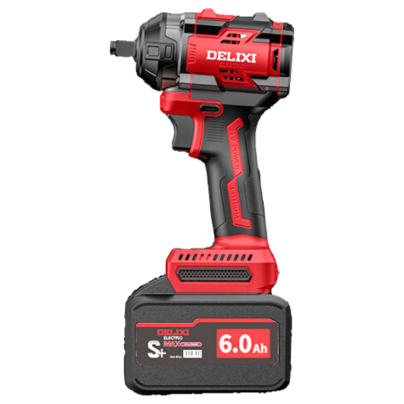 DELIXI ELECTRIC Brushless Impact Electric Wrench High Torque Cordless Lithium Battery Power Tool Rechargeable Air Gun 6.0 Dual Battery