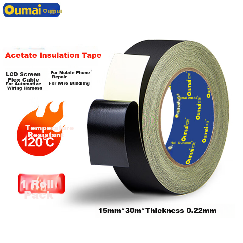 Oumai Acetate Cloth Tape High Temperature Resistant Insulation Tape for LCD Screen Flex Cable Bundling High Adhesive Electrical Tape 15mm x 30m 1 Roll