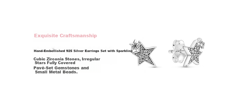 PANDORA Shining Asymmetric Star Stud Earrings 925 Silver Small Simple Fashion Birthday Gift for Girlfriend 3