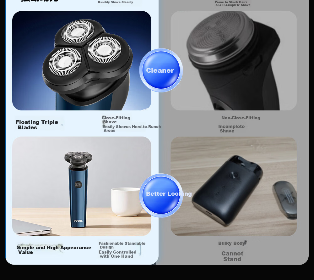 POVOS Electric Shaver Men's 1-Hour Fast Charging Portable Car Razor P200 Birthday Gift for Boyfriend Father Husband 4