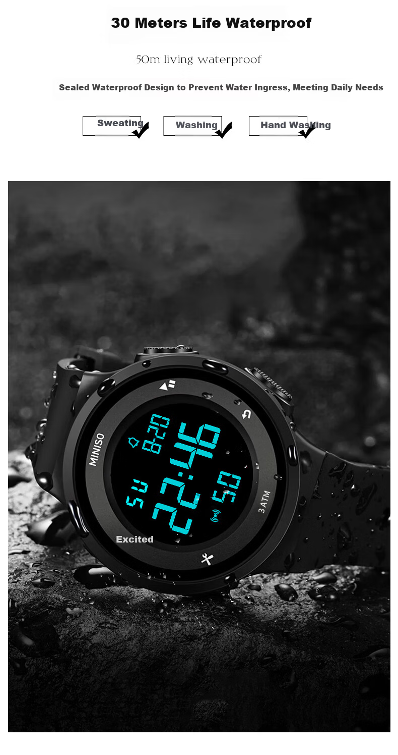 MINISO Sports Waterproof Digital Watch for Kids Teens Alarm Clock Genius Children Timepiece Gift 9