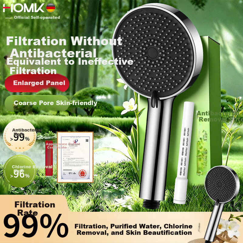 HOMK [Germany] Shower Head with Large Pore Filter, Chlorine Removal, Pressure Boost, Single Head Shower Sprayer