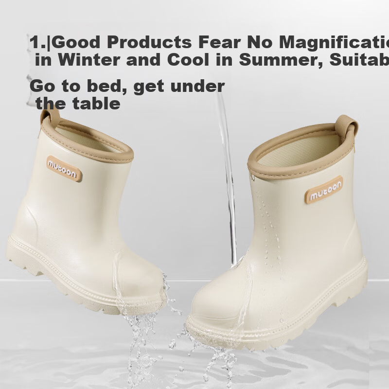 Mutong Kids Waterproof Rain Boots for Boys and Girls Toddlers Lightweight Water Shoes Apricot Beige 170