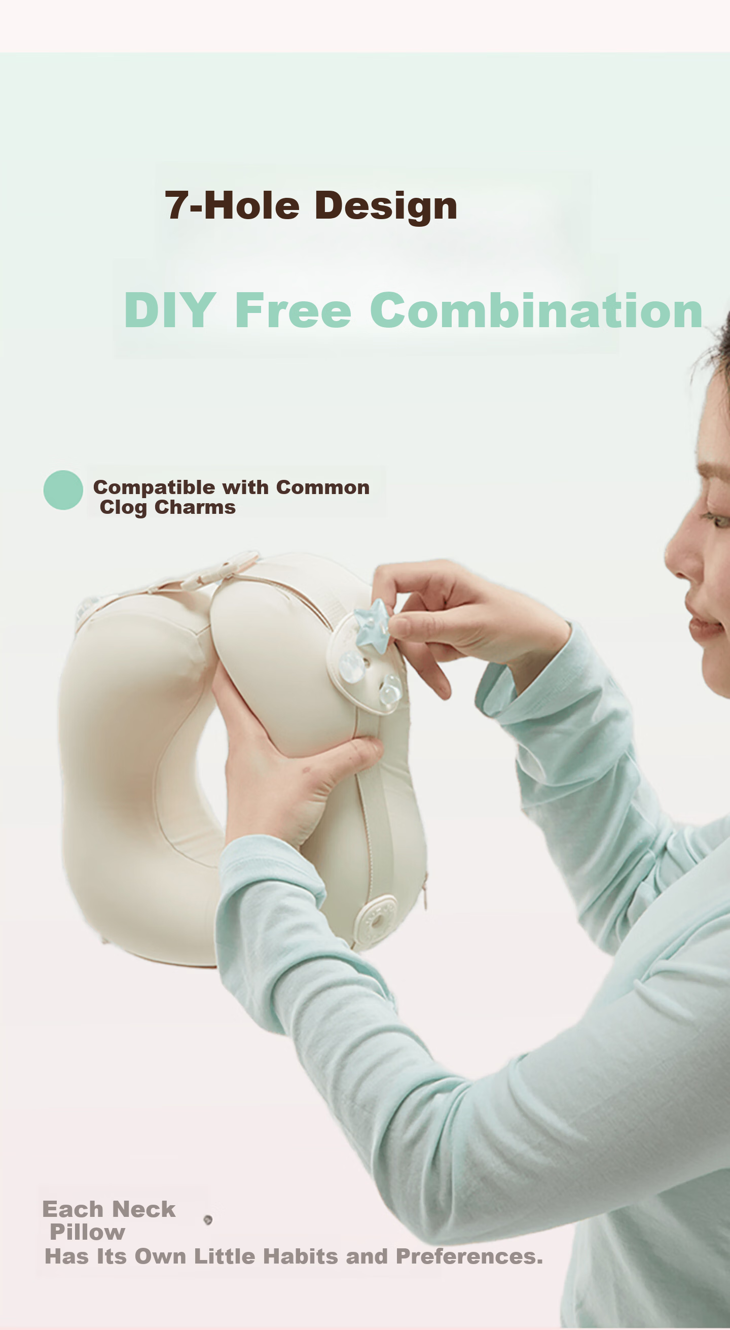 JueQingSong Adjustable U-Shaped Neck Pillow Travel Pillow for Airplane and High-Speed Train Portable DIY Ventilated Neck Support Cushion 4