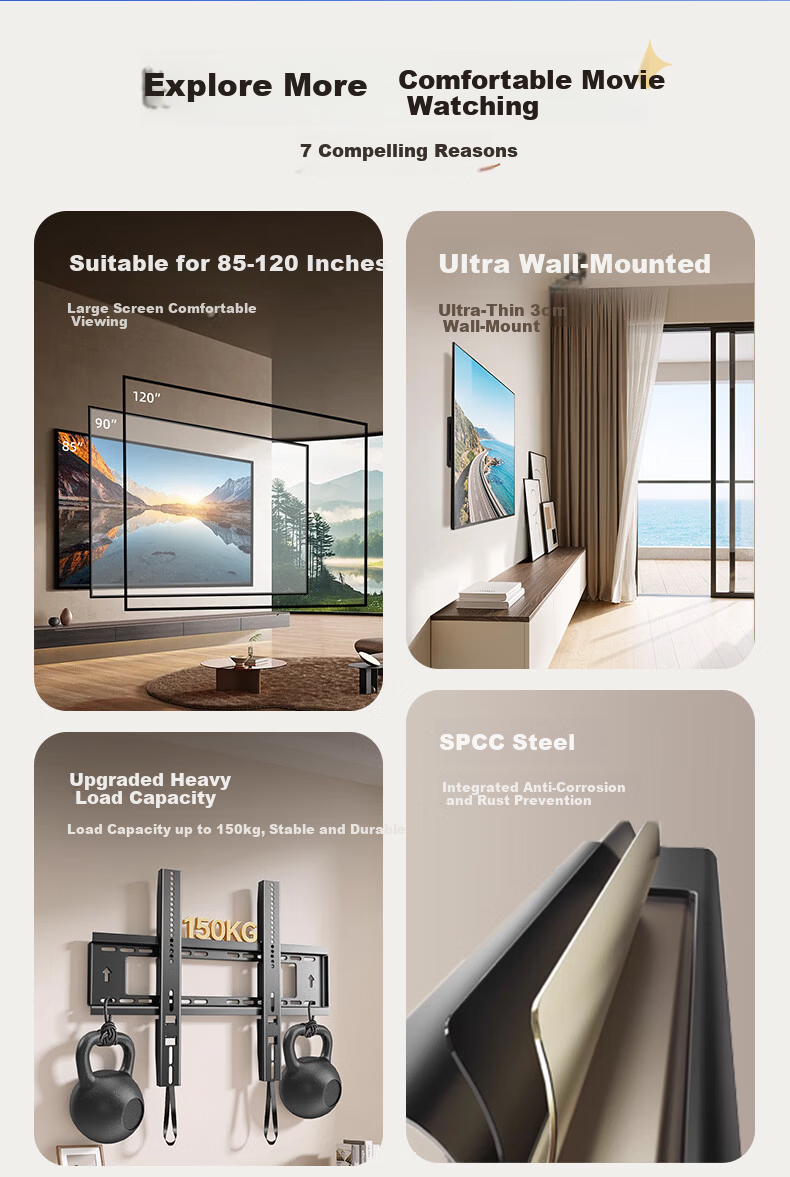 Aizhiri TV Wall Mount Bracket (85-120 inch) Thickened Ultra-thin Wall-mounted TV Stand Compatible with Xiaomi Samsung Hisense TCL Thunderbird Skyworth and More 2