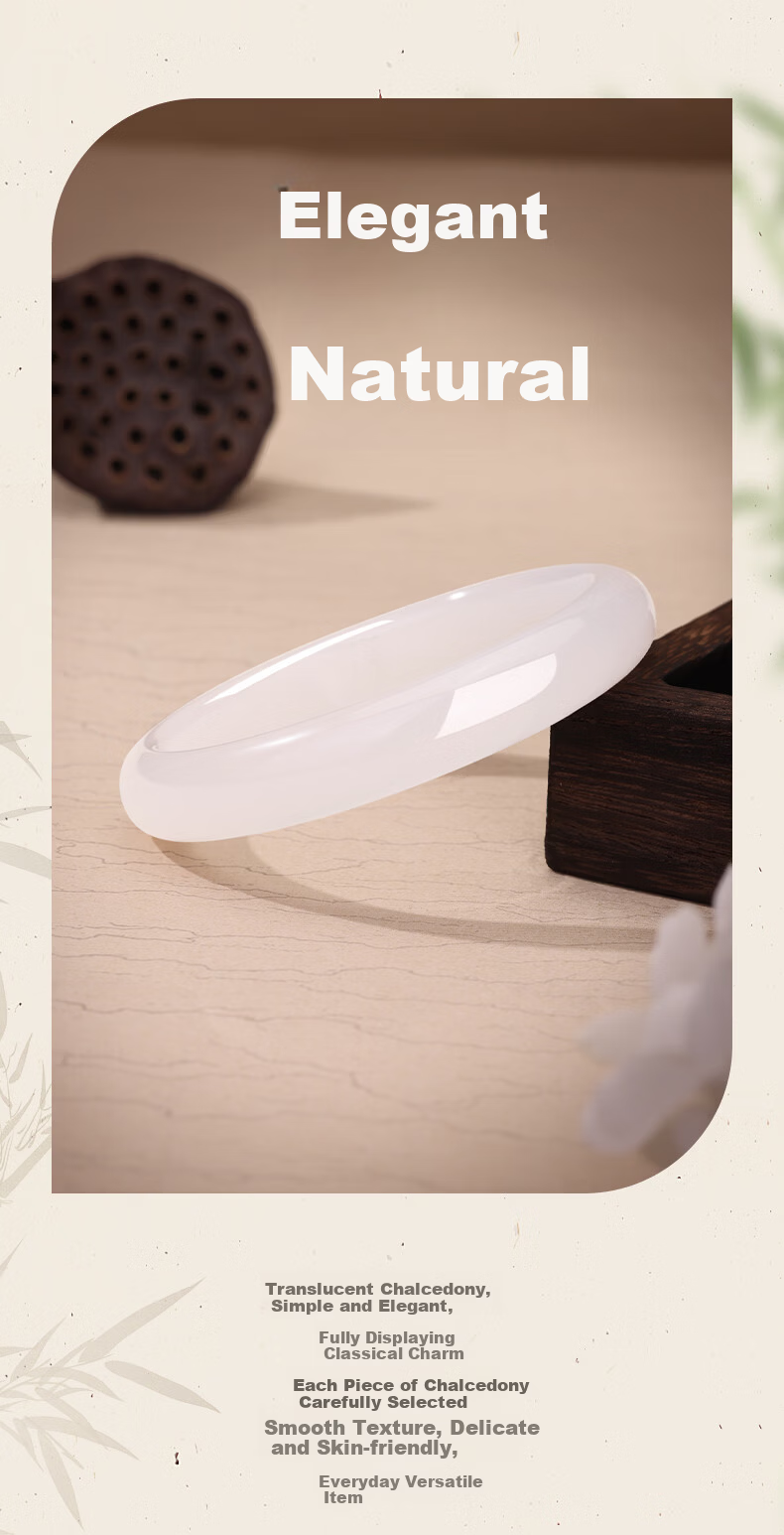 Shuibei White Moonlight Chalcedony Bangle for Women Simple Elegant Chalcedony Bracelet Birthday Gift for Wife Girlfriend 4