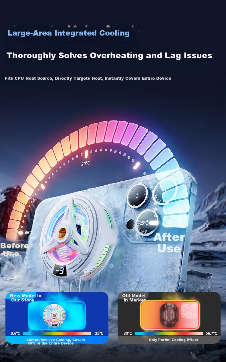 JIAHUACAI Gaming Grade Magnetic Semiconductor Cooler RGB Lighting 3-Level Temperature Control Live Streaming Phone Cooler 8
