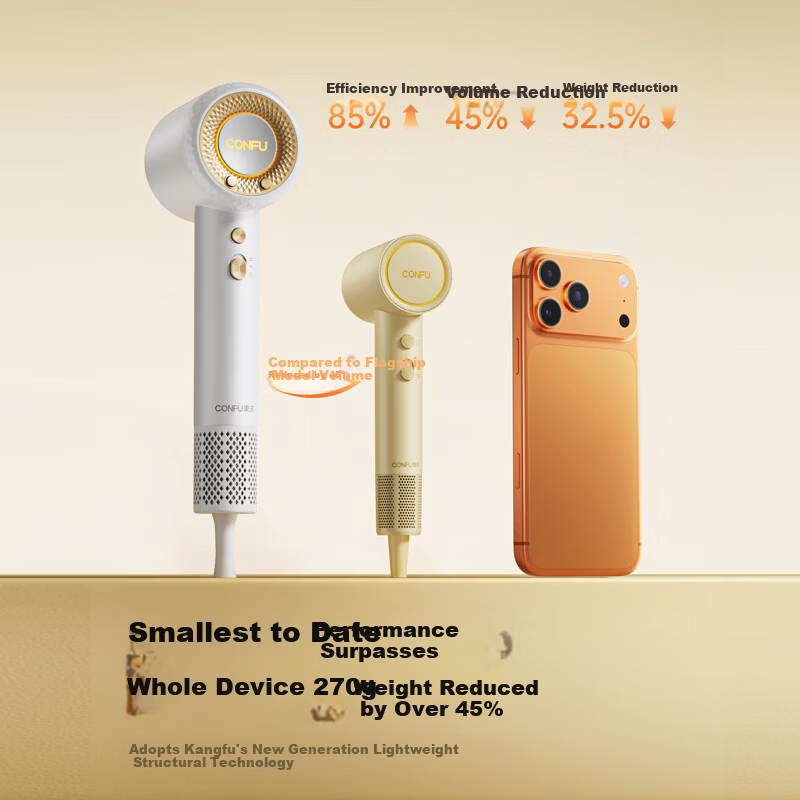 CONFU High-Speed Hair Dryer Portable Mini Negative Ion Damage-Free Women's Home Hair Dryer Strong Wind Quick Dry F9 Mini Cheese Yellow