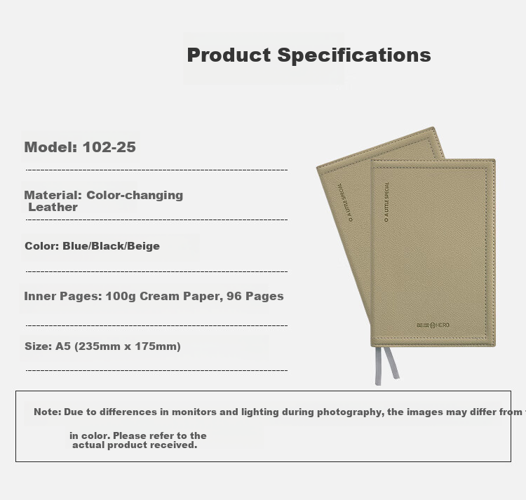 HERO New A5 Business Notebook Thickened Hard Cover Soft Leather Simple High-End Gift Meeting Portable Office Stationery Lined Detachable Diary Journal Binder 1