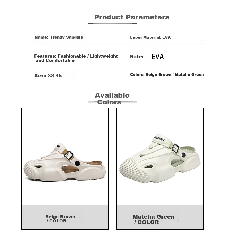 Cartelo Crocodile Men's Summer New Open-Toe Slippers Water-Resistant Clog Shoes 1851 Beige Size 42-43 1