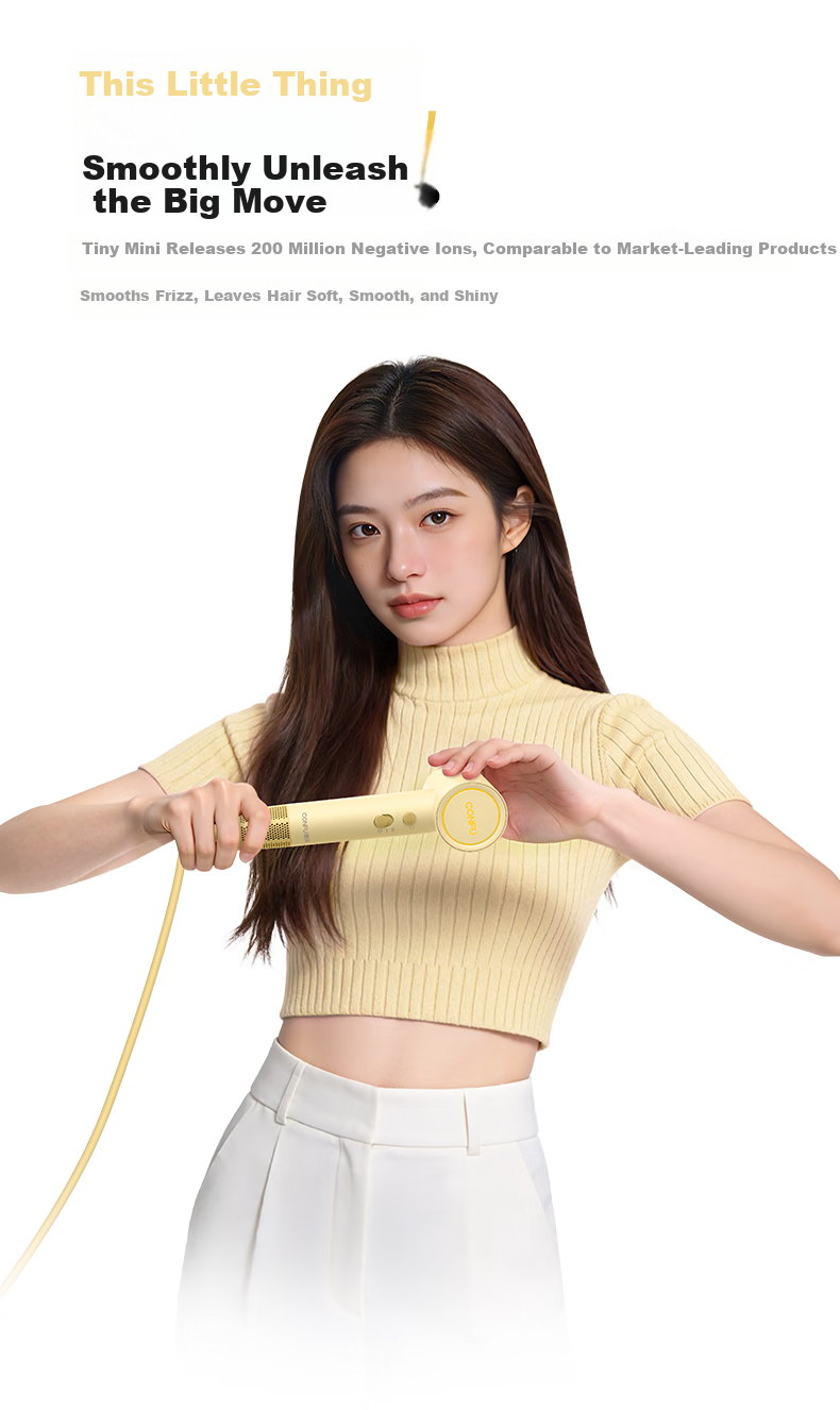 CONFU High-Speed Hair Dryer Portable Mini Negative Ion Damage-Free Women's Home Hair Dryer Strong Wind Quick Dry F9 Mini Cheese Yellow 7