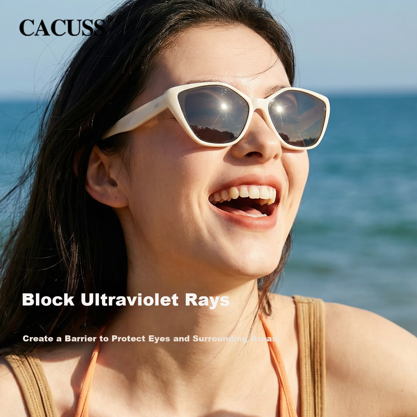 CACUSS Women's Fashion Sunglasses UV Protection Polarized Cat Eye Off-White Frame
