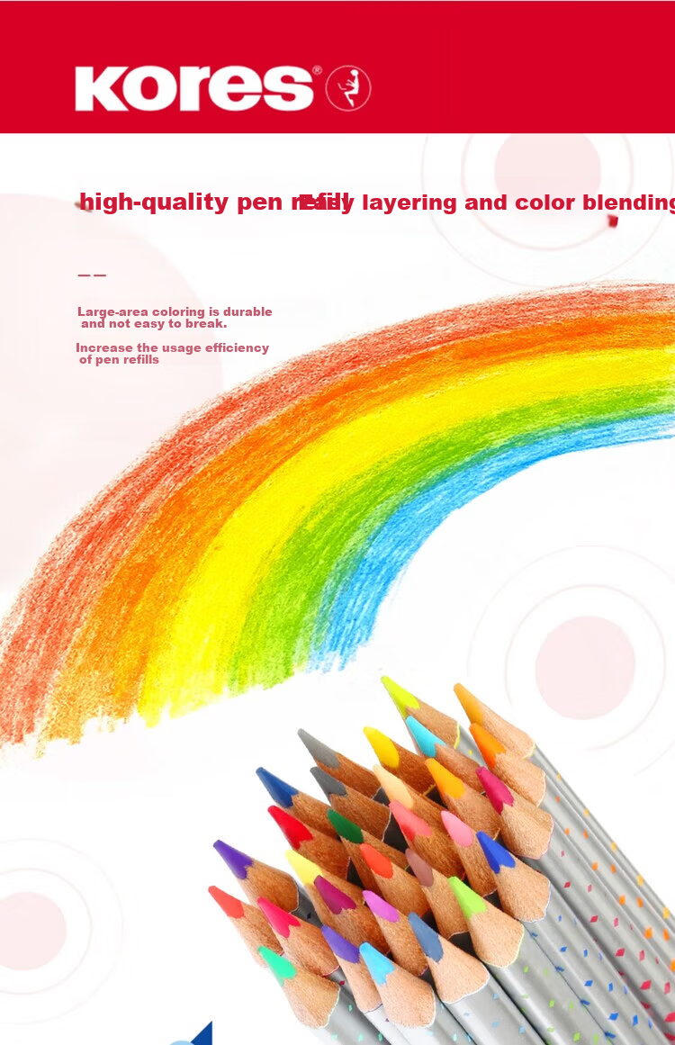 KORES Europe Colorful Erasable Colored Pencils 24 Colors Triangular Oil-Based Pencils for Kids Students Beginners Art Drawing Set 12