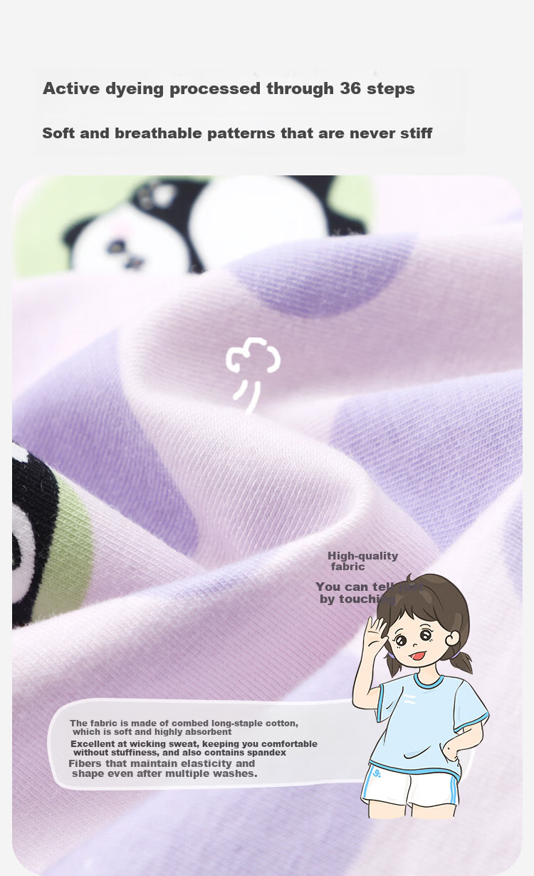 Jiusuiban Kids Girls' 7A Antibacterial Silk Gusset Boxer Shorts Cartoon Panda Plant Cotton 4