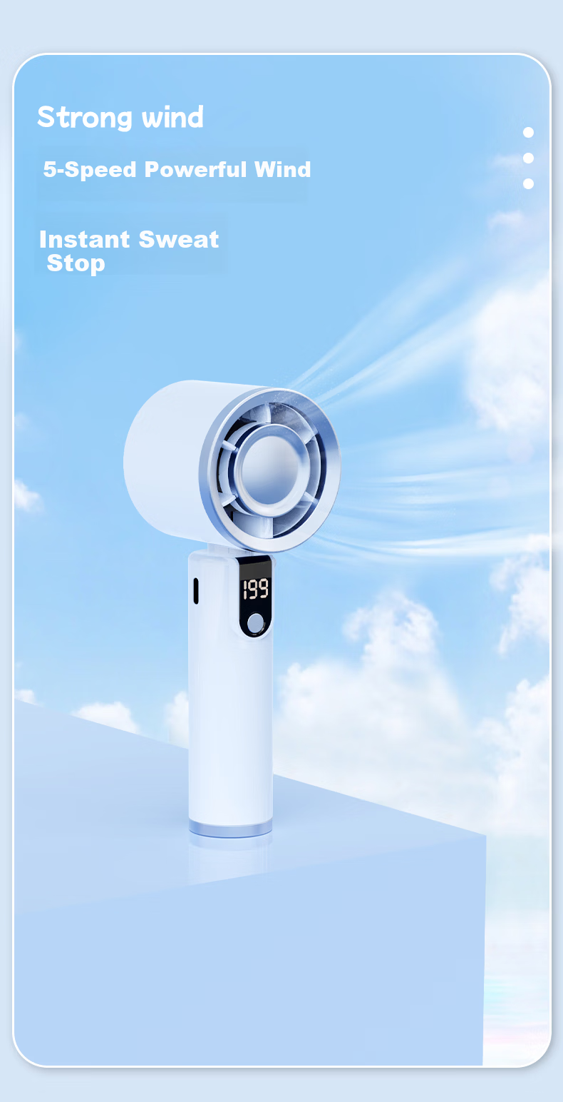 Siyi Cai Small Fan Desktop Bed Handheld USB Rechargeable Quiet Portable Mini Table Fan with Digital Display Dormitory Sky Blue 4