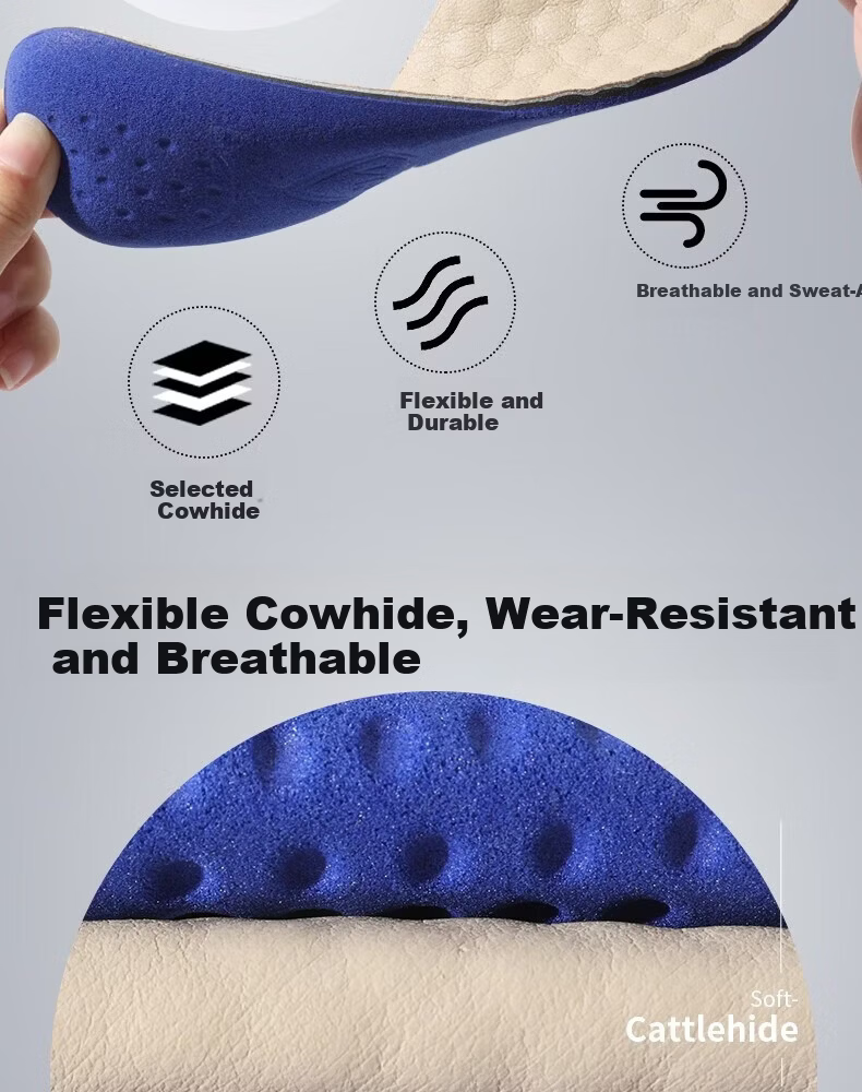 Footprint Tribe Men's Genuine Leather Cowhide Thickened Insoles Sweat-Absorbing Odor-Resistant Breathable Sports Shock-Absorbing Soft Cushioned Insoles for Long Standing Comfort 10