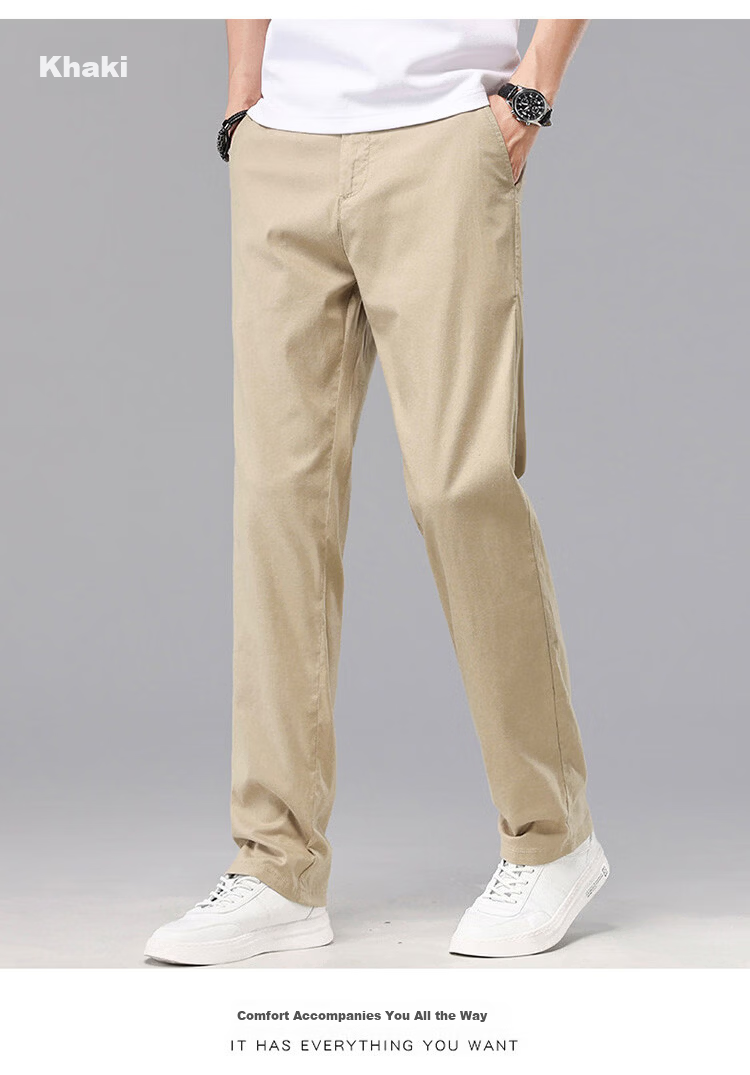 Pierre Cardin Men's Summer Lightweight Casual Pants Linen Loose Straight Business High-End Trousers Beige Gray 29 11