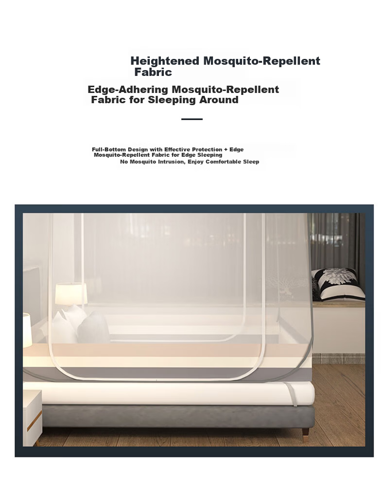MUJI Type A No-Installation Steel Wire Mosquito Net Three-Door Foldable Dense Mesh Mongolian Tent Mosquito Net for 1.8x2m Bed 3