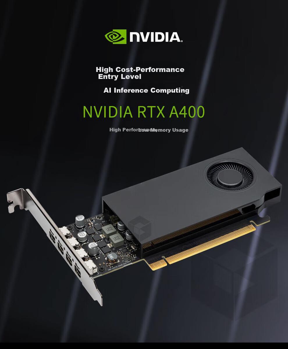 NVIDIA RTX A400 4GB GDDR6 Professional Graphics Card PCIe 4.0 x8 Single Slot 4× Mini DP 1.4a Workstation Multi-Monitor Office Design 2