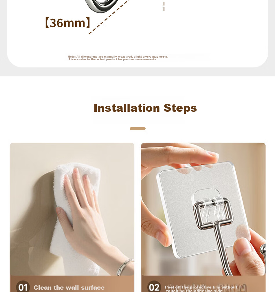 Jinsenquan Strong Adhesive No-Drill Wall Hooks, Damage-Free Dormitory Wall Hanging Hooks, Heavy-Duty Adhesive Hooks, Pack of 10 21