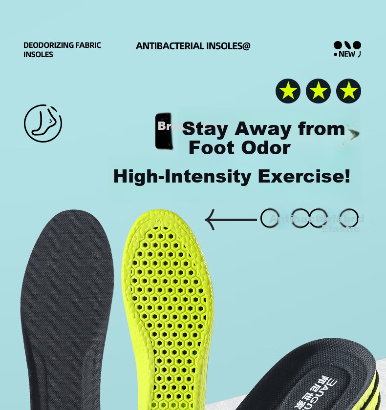 Bonnie Family 3-Pair Men's Insoles Sweat-Absorbing Odor-Resistant Mugwort Antibacterial Breathable Soft Cushioned Sports Insoles for Long Standing Summer 4