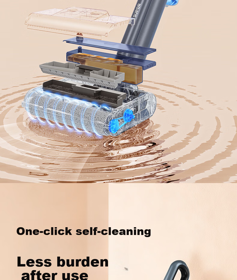 Supor Floor Washer K2 - 2-in-1 Wash and Mop Machine, Solid-Liquid Separation, Odorless, Quiet, Lightweight, Self-Propelled Electric Mop, Home Use, Starry Gray 26