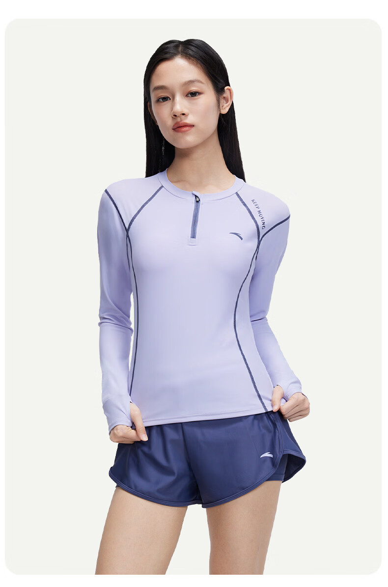 ANTA Women's Two-Piece Long Sleeve Conservative Sunscreen Swimsuit Surfing Diving Hot Spring Swimming Training Set 17