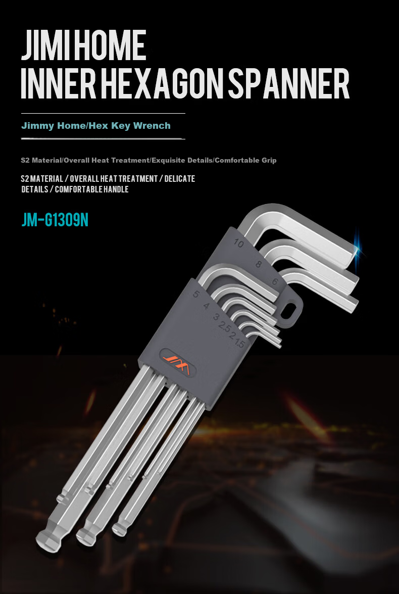 Jimmy Home Hex Key Set Hardened S2 Material 9-Piece Ball-End Fully Heat-Treated Hex Wrench JM-G1309N 1