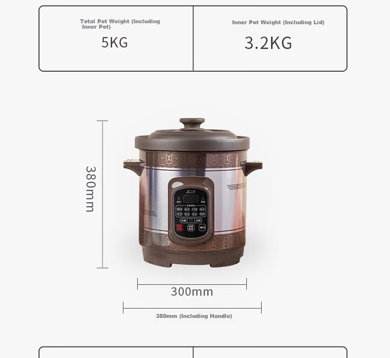SANYUAN Electric Slow Cooker Clay Pot Soup Pot Large Capacity Fully Automatic 8L Electric Stew Pot Timer Reservation Purple Clay Soup Pot Household Porridge Cooker Health Pot Electric Clay Pot XYDTG80 20