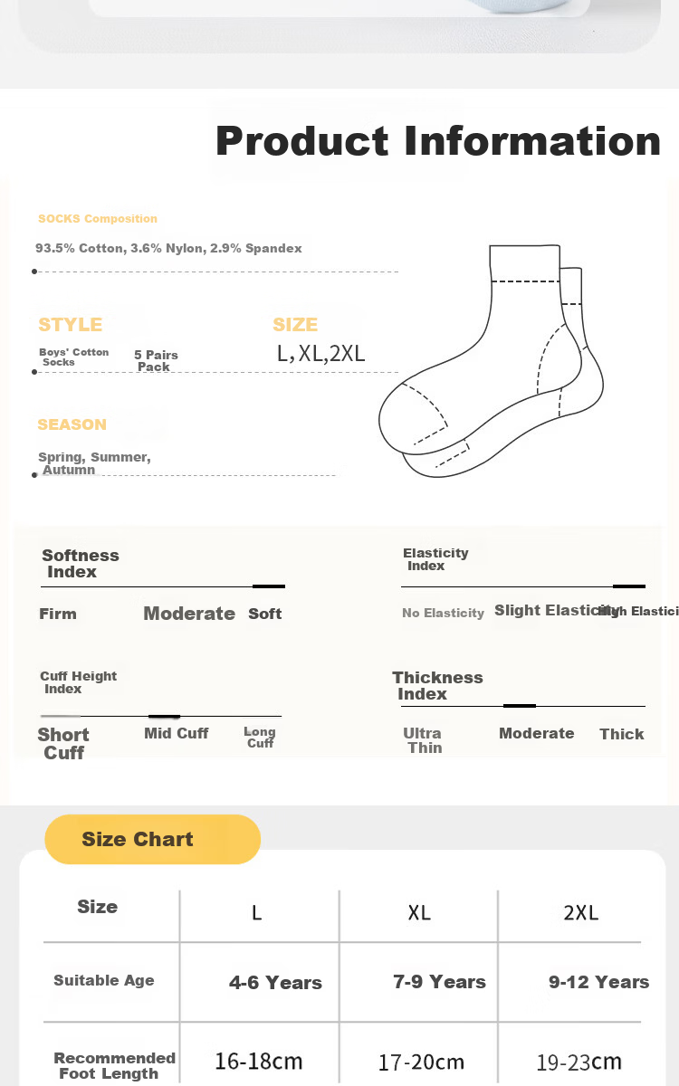 Miiow Kids Boys Breathable Cotton Socks Spring Summer Mid-Calf Alphabet Sports Socks for Toddlers and School Children 8