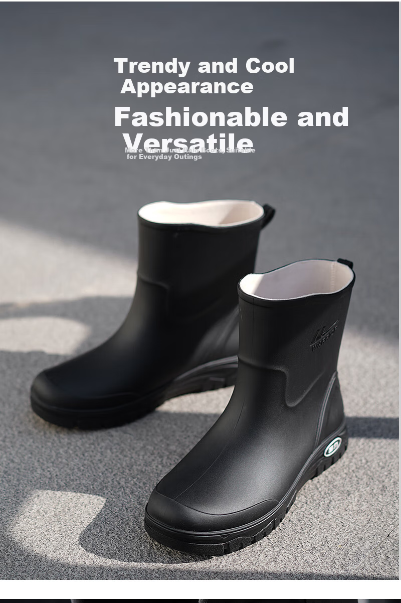 Warrior Men's Mid-Calf Waterproof Non-Slip Rain Boots Outdoor Work Car Wash Delivery Fishing Durable Rain Shoes 5388 Red Size 44 14