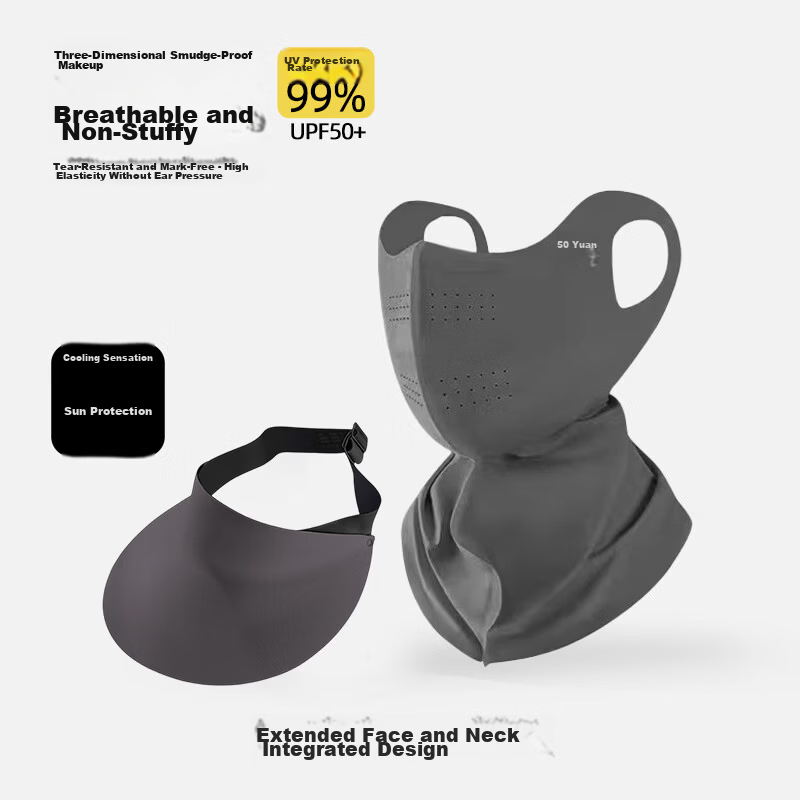 Baishangyite Full Face Sunscreen Mask Facekini Women UV Protection Summer Ice Silk Seamless Sun Hat Mask Neck Guard Integrated
