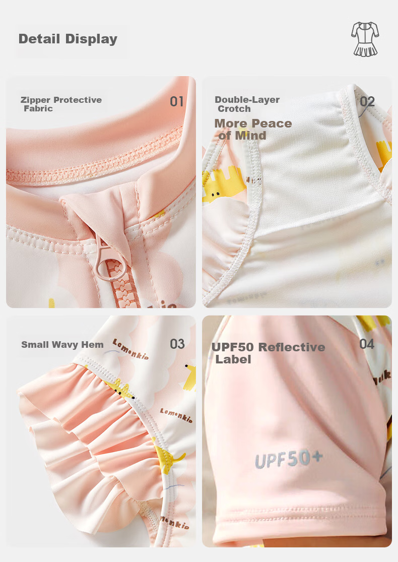 Lemonkid Baby Swimwear Unisex Kids Sun Protection Short Sleeve One-Piece Swimsuit Cute Toddler Swimwear 11