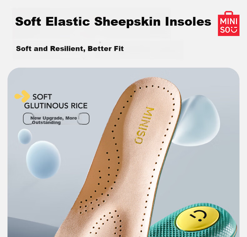 MINISO Sheepskin Insoles Sweat-Absorbing Breathable Shock-Absorbing Soft Anti-Odor Durable Comfort Insoles Size 39-40 1