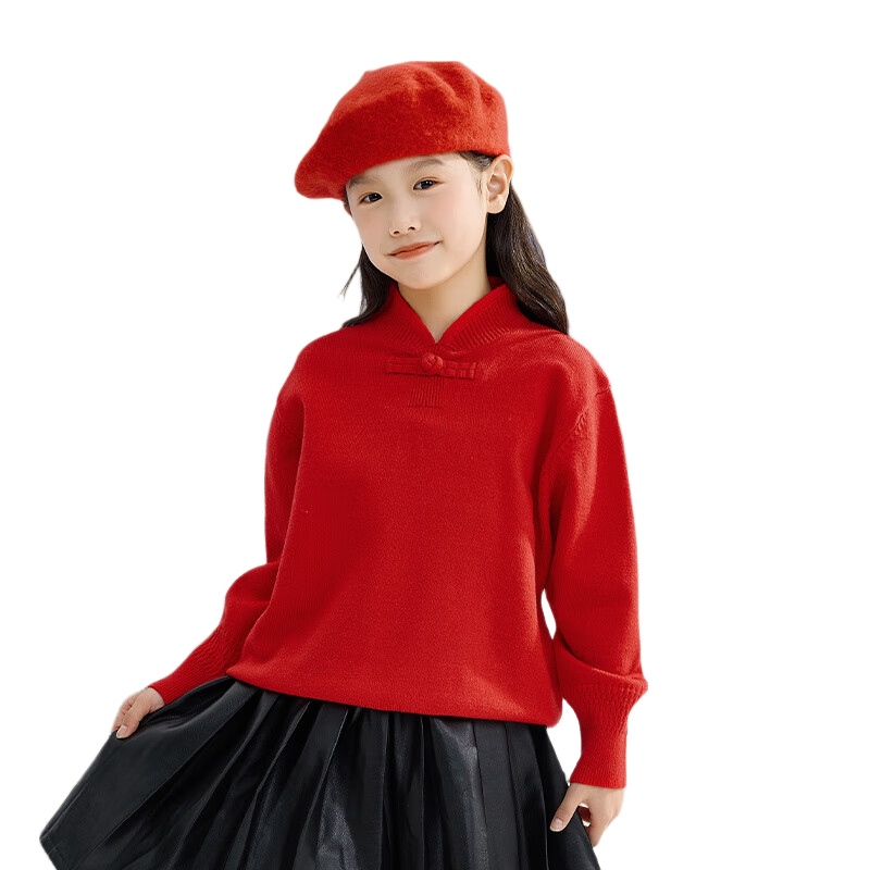 Baleno Girls Red Sweater Chinese New Year Traditional Knot Button Knitwear Stylish Kids Holiday Pullover