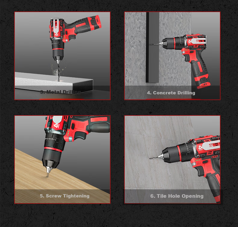 CHIGO 18V Brushless Hammer Drill Compact Cordless Electric Screwdriver Multi-Function Impact Drill 7