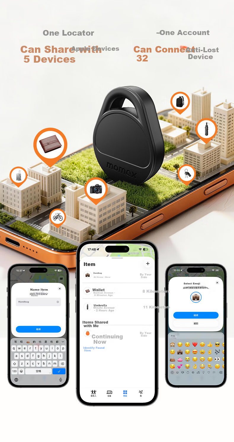 MOMAX Anti-Lost Tracker Locator for AirTag Compatible with Apple iPhone FindMy Certified USB-C Charging Waterproof Anti-Lost for Kids Elderly Pets Keys Luggage Bicycle Backpack 4