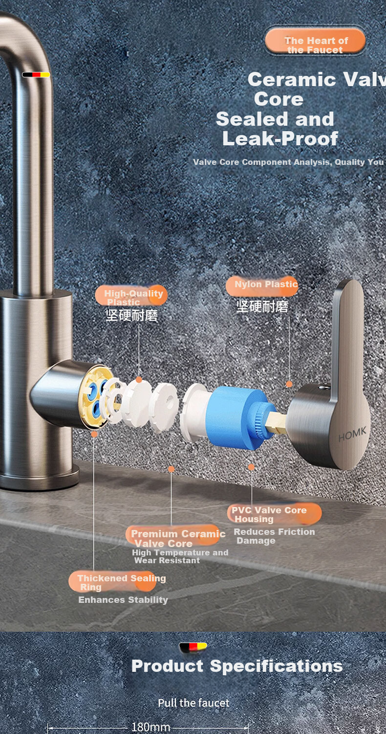 HOMK [Germany] Stainless Steel Faucet Hot and Cold Water Two-in-One Universal Basin Faucet 12