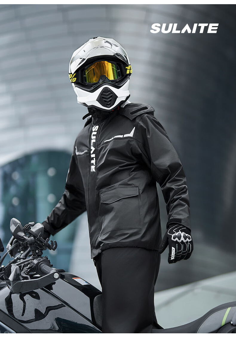 SULAITE Motorcycle Riding Two-Piece Raincoat and Rain Pants Set Electric Vehicle Rider Four-Season Heavy Rainproof Riding Rainwear 45