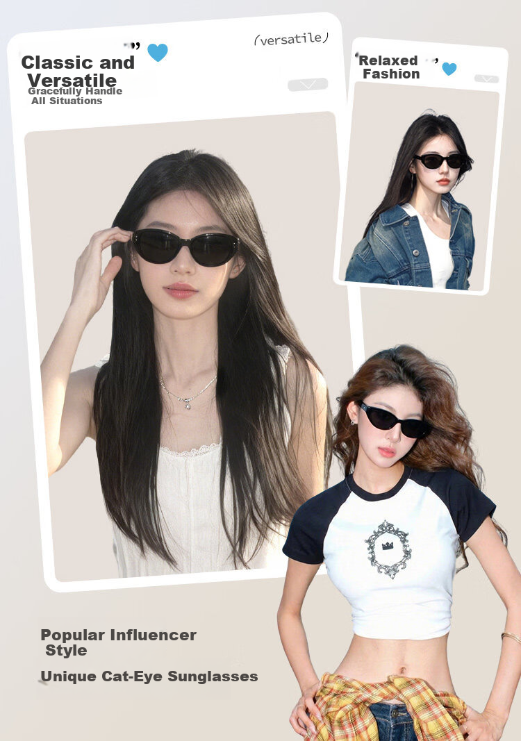 FONHCOO Cat Eye Sunglasses for Women 2026 New High-End Square-Round Face Slimming UV Protection Beach Sunglasses 17