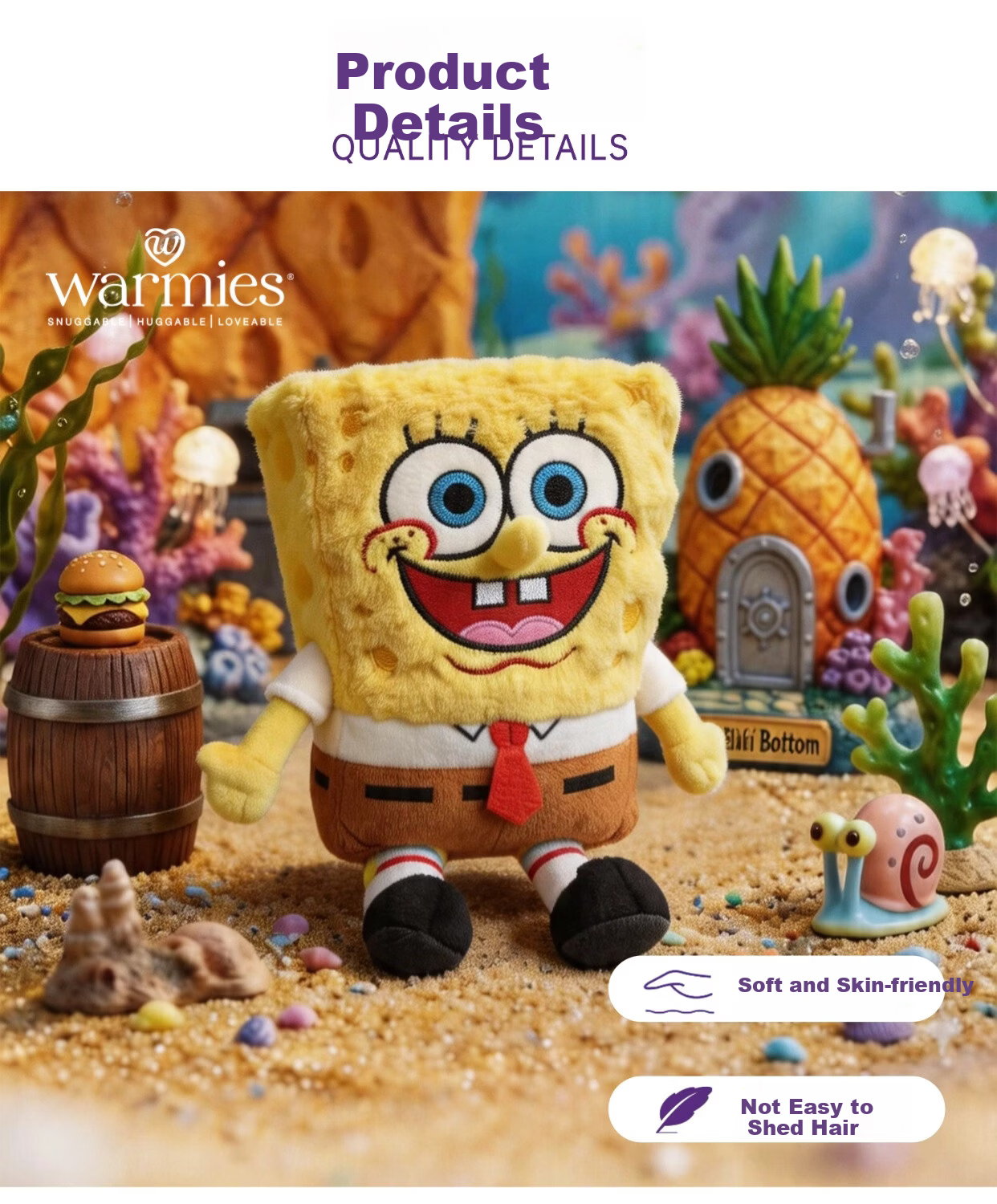AiWarmies SpongeBob Plush Doll Birthday Gift Heated Frozen Lavender Children's Day Gift for Girls 1