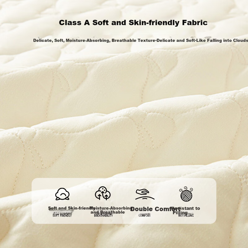 Hongdou Class A Fitted Sheet Full Coverage Mattress Protector Thickened Quilted Bed Sheet Mattress Cover 150*200cm Xi Bai