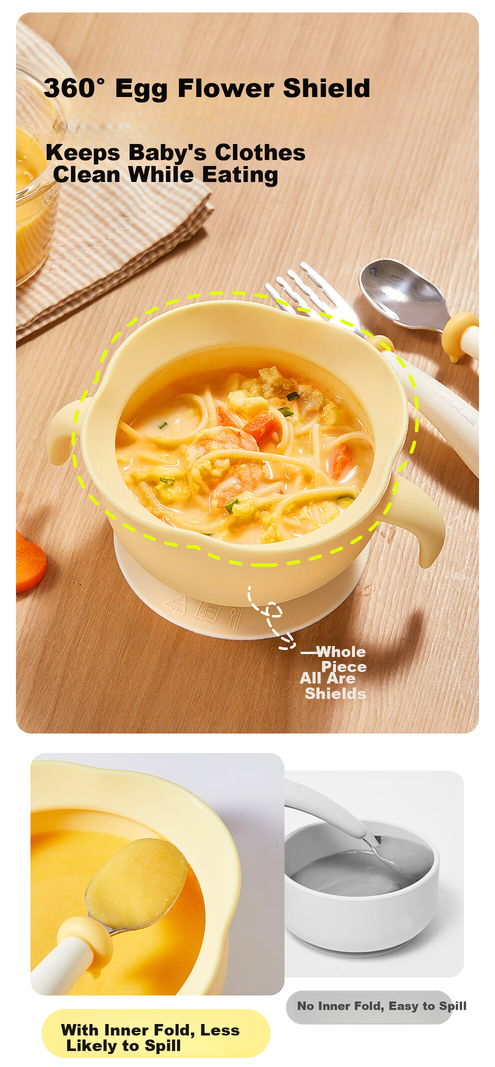 Lock&Lock Baby Feeding Bowl Egg Drop Soup Bowl Self-Feeding Silicone Suction Bowl Toddler Children's Lunch Box 5