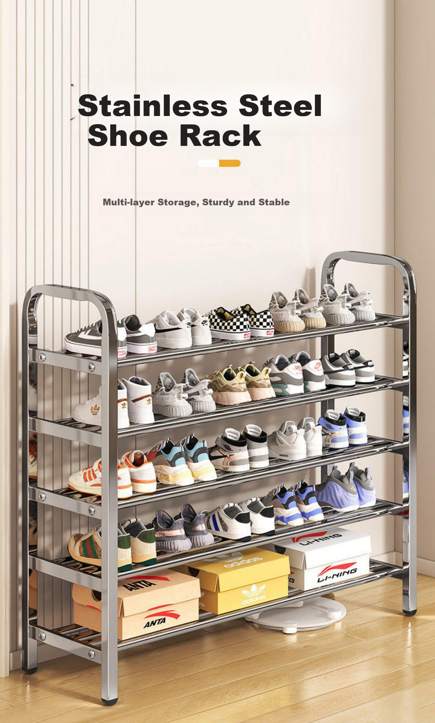 Jiajieshi Stainless Steel Shoe Rack Simple Home Entrance Dormitory Indoor Multi-layer Storage Shoe Rack Five Layers 60cm 1