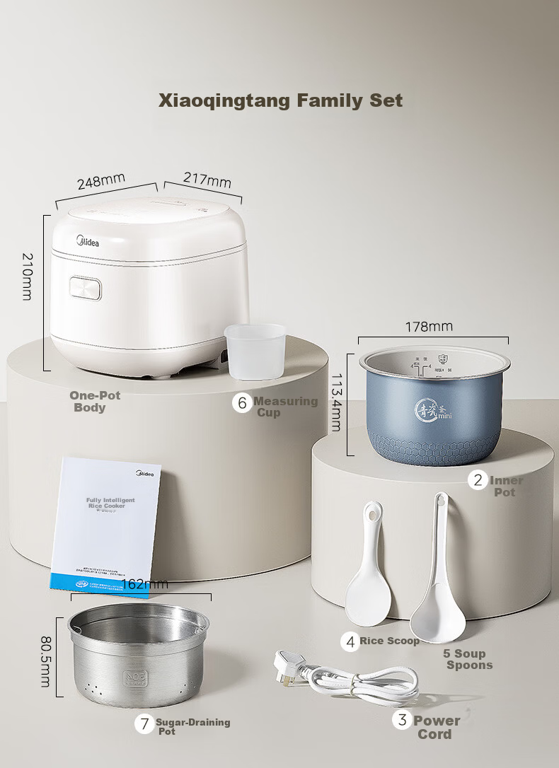 Midea Low-Sugar Rice Cooker 2L Rice and Soup Separation Double Heating Non-Stick Fluorine-Free Inner Pot Multifunctional Small Rice Cooker for 1-3 People MB-RC207L 9
