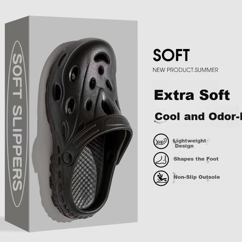 ZHIYING Men's Summer Outdoor Hole Shoes Beach Sandals Non-Slip Thick Sole Cushioned Closed-Toe Slippers Black Size 40-41