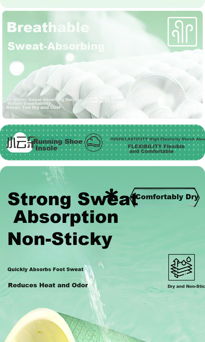 Vitality Rebound Small Cloud Insole Soft Elastic Sports Antibacterial Deodorant Shock Absorption Breathable Sweat-Absorbing Men's Long-Standing Fatigue Relief Military Training Women's Green 39-40 12