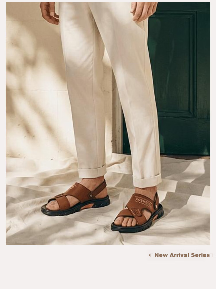 Jingzhenlianggong New Casual Soft Sole Men's Breathable Anti-Slip Sandals Slippers Dark Brown Leather Texture Style Size 40 10