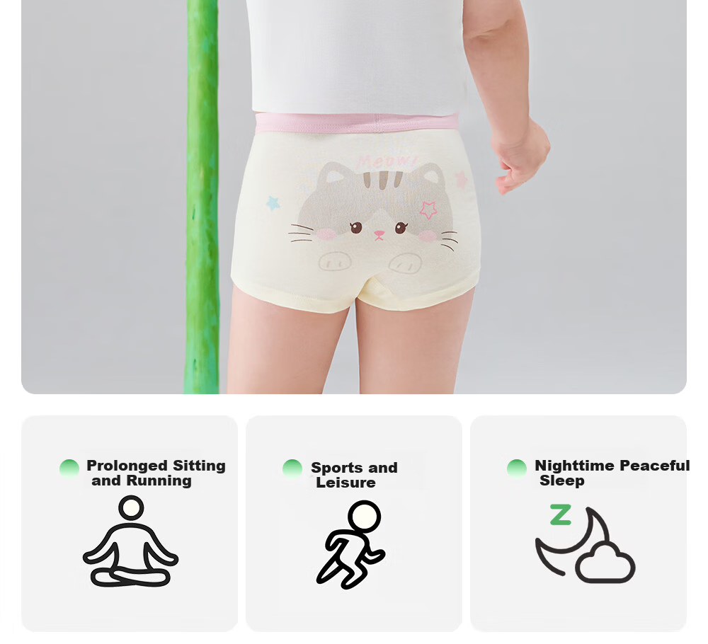 Betis Children's Underwear 3-4 Years Old Girls Summer Mulberry Silk Antibacterial Comfortable Breathable Boxer Shorts 16