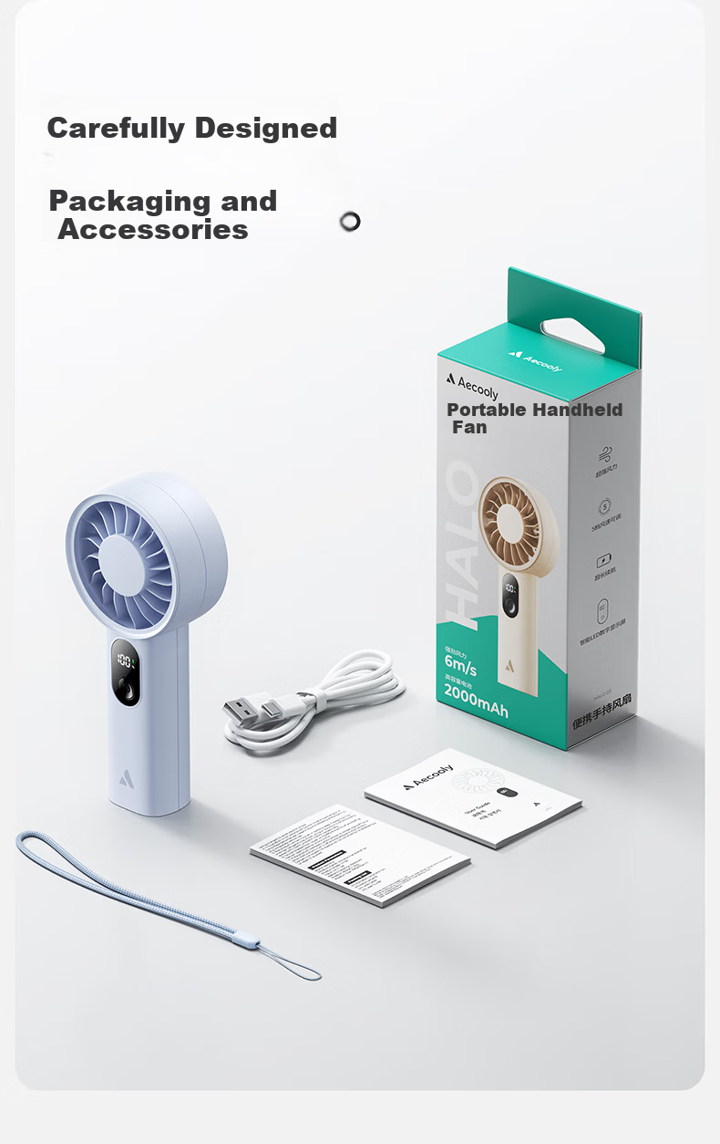 Aecooly Handheld Mini USB Rechargeable Portable Foldable Pocket Fan Lightweight Outdoor High Wind Power 29